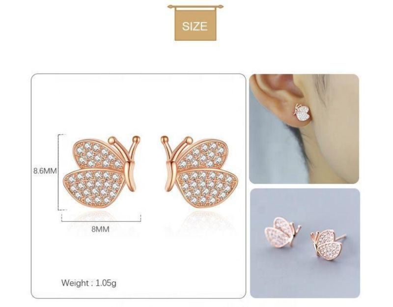 Real 925 Sterling Silver Earrings Cute Butterfly Zircon Animal Stud Earrings for Women Girls Sweet Jewelry Gift