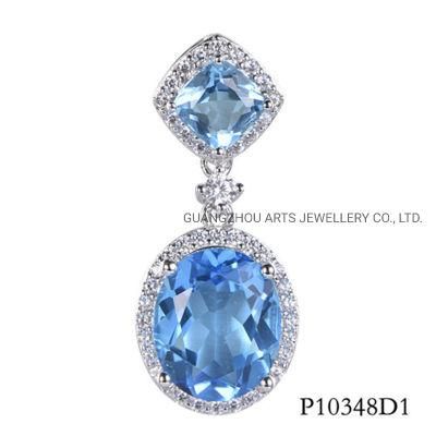Cushion &amp; Oval Cut Blue Stone Silver Pendant