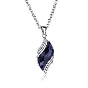 Stainless Steel Blue Sandstone Pendant Necklace