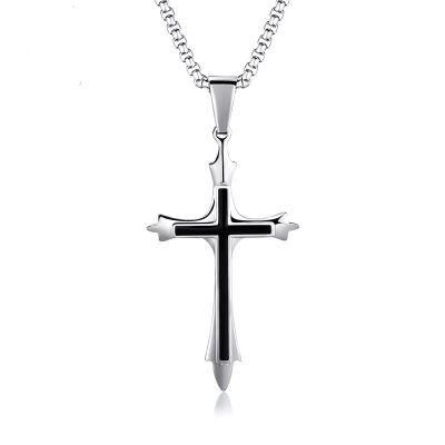 Black and Silver Cross Necklace Unisex Religious Jewelry