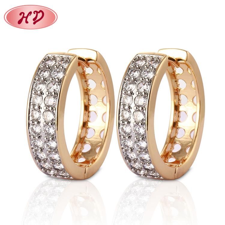 Fashion 18K Gold Jewelry Silver Alloy Stud Drop Hoop Huggie CZ Earrings with Crystal for Women