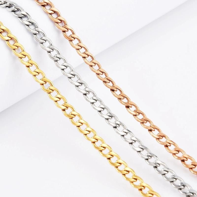 Wholesale Fashion Accessories Hip Hop Curb Chain Stainless Steel Jewelry for Bracelet Layering Necklace Design
