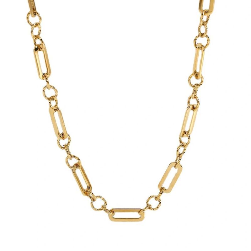 14K Gold Plated Stainless Steel Chain Link Necklace Mixed with O & Retangle Chain for Women Fashion Jewelry