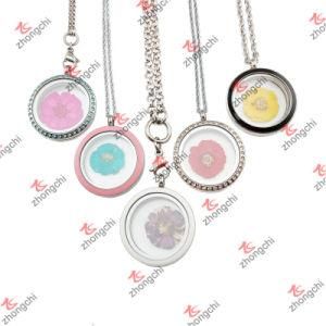 Stainless Steel Floating Flower Glass Lockets Necklace for Christmas Gifts (FGL50822)
