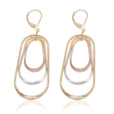 High Quality Women&prime;s Tricolor Gold Plated Drop Earrings