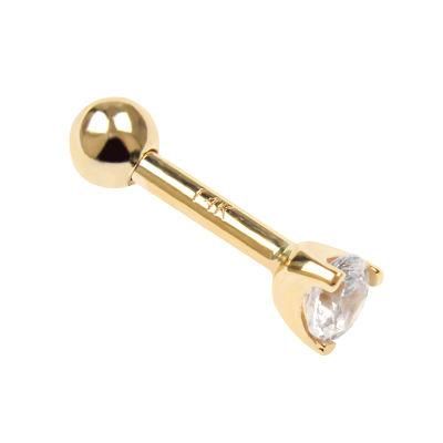 Eternal Metal 14K Soild Gold Prong Set CZ Tragus Cartilage Pirecing Jewelry