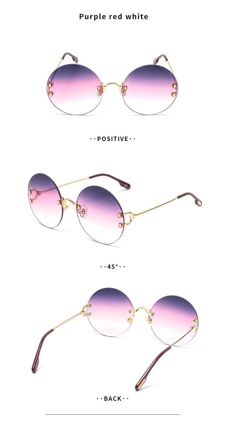 New Arrival Fashion Trend Simple Design Ladies Sun Glasses Round Colorful Frameless UV400 Outdoor Sunglasses