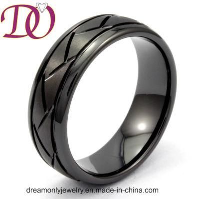 Black Ceramic Ring Tyre Pattern Ring