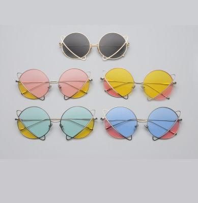 2022 Latest Design Personality Stylish Attractive Double Colors Lenses Planet Shape Round Metal Frame Trendy Sunglasses