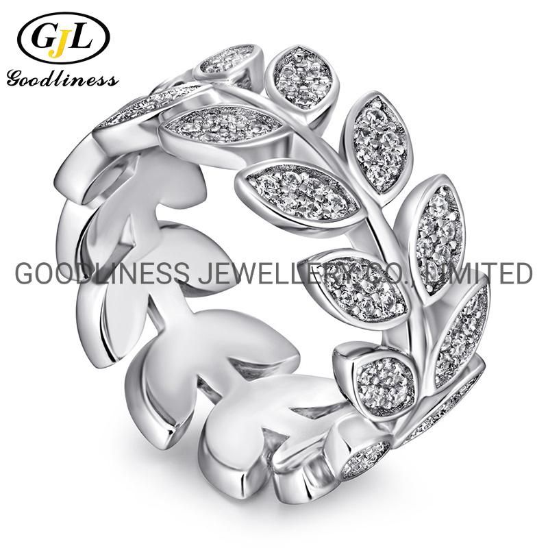 925 Sterling Silver Women CZ Leaves Rings Fashion Jewelry