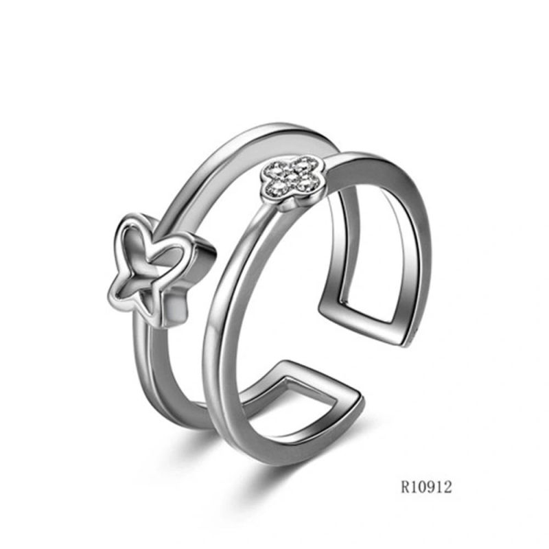 Double-Layer Butterfly 925 Sterling Silver with CZ Hollow Open Ring