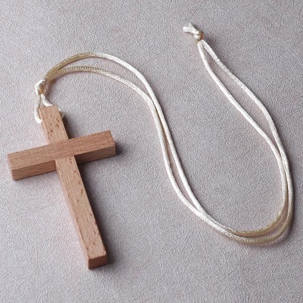 Religious Jesus Wood Crucifix Necklace with Cord