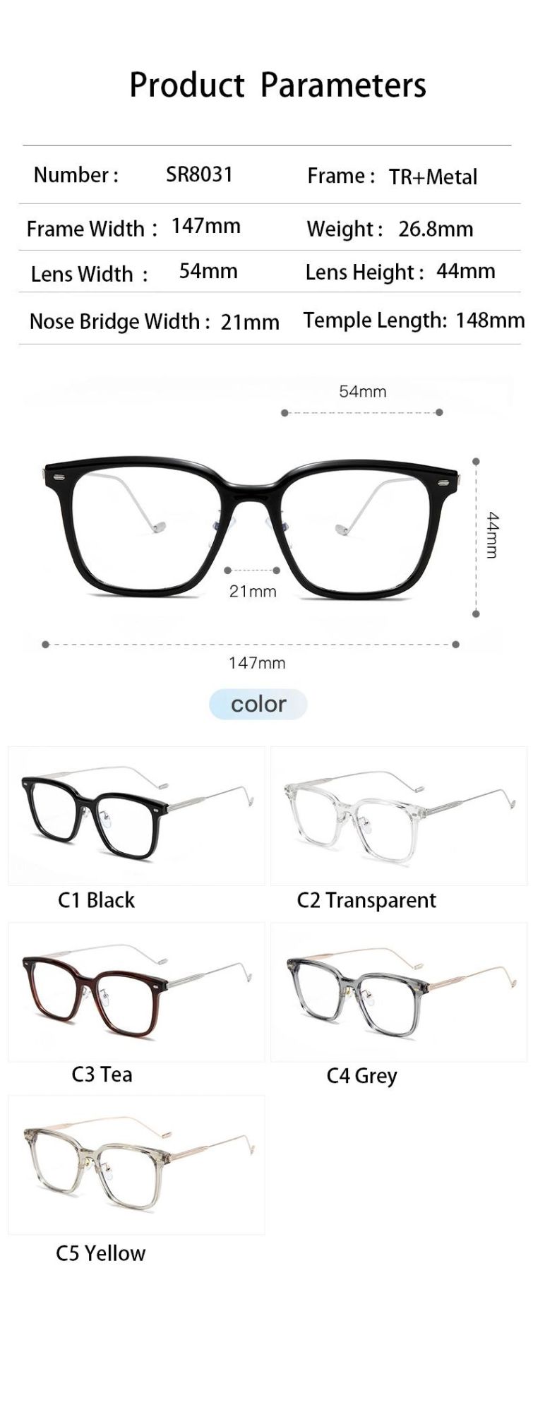 2022 New Fashion Custom High Quality Trendy Eyewear Acetate Metal Woman Optical Glasses Tr90 Frames