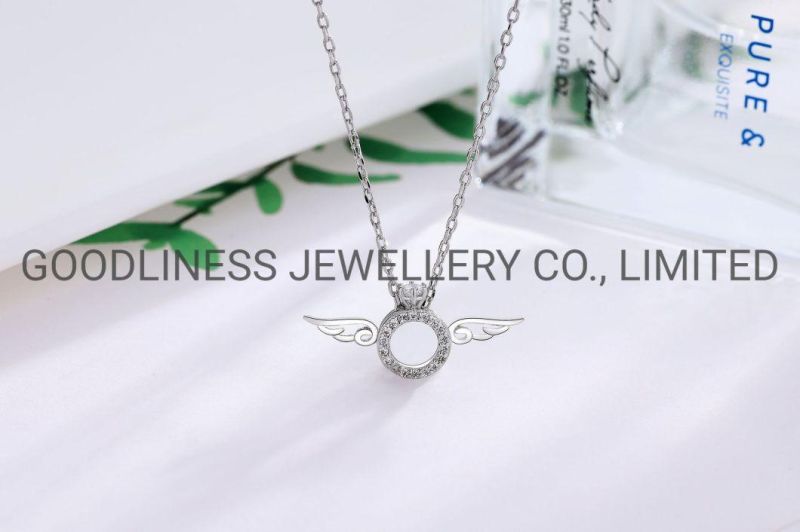 925 Sterling Silver Angel Wing Pendant Necklace Fashion Jewelry