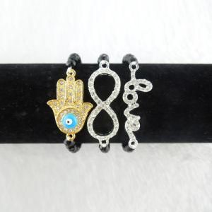 Charm Bracelet Set, Glass Stretch Bead Bracelet, Crystal Love, Infinity, Hamsa Hand Charm Bracelet