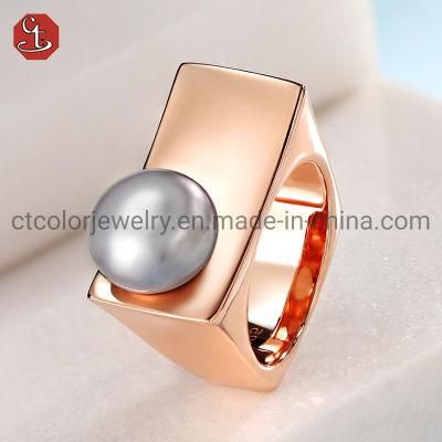 Accessories Jewelry Fashion Rose Plated Black Shell Pearl Silver Women Rings