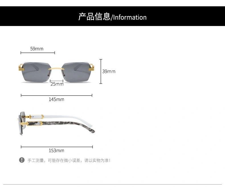 New Shades Rimless Metal Frame Square Colorful Lens Luxury Sunglasses