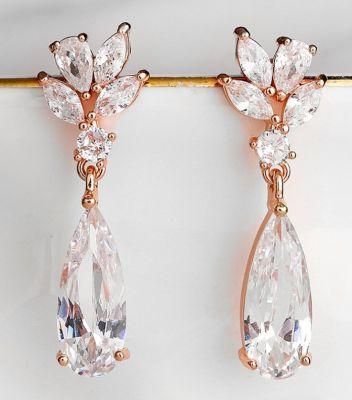 Bridal Elegant CZ Earring Necklace Jewelry, Wedding CZ Earring Necklace Jewelry, Rose Gold Earring
