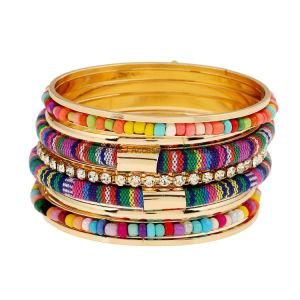 2017 Fashion Bohemian Style Retro Beads Braid Big Gold Plated Bangles for Women Charm Vintage Multilayer Wide Bracelet
