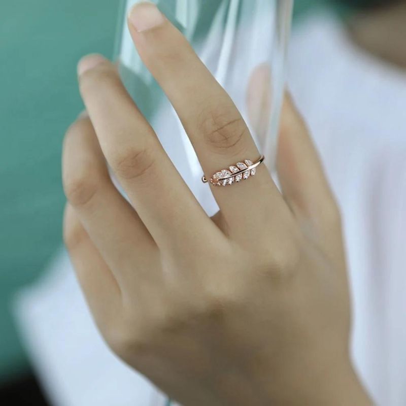 925 Sterling Silver Ring Leaf with Zircon Adjustable Ring Women Men Classic Fashion Jewelry