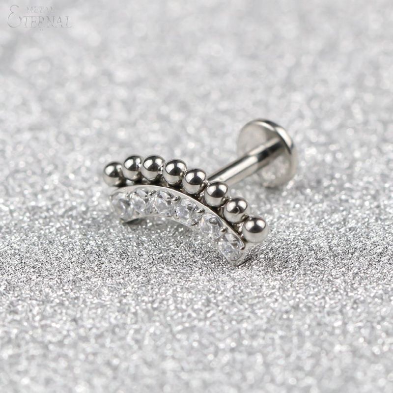 Eternal Metal ASTM F136 Titanium Internally Threaded Labret with Clear CZ and Balls Body Piercing