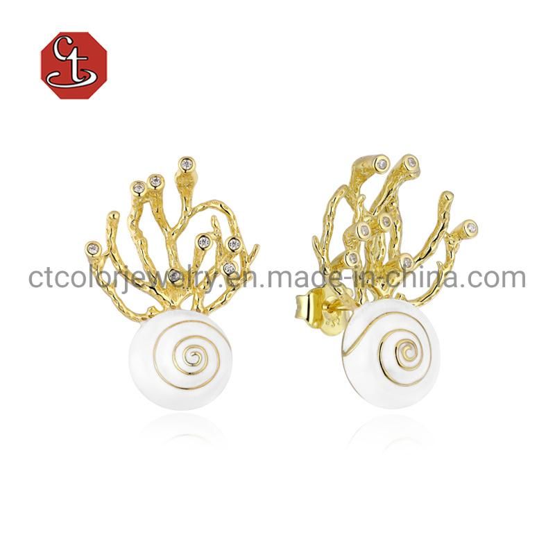 Fashion Jewelry Branch Design 925 Silver 18k Gold Plated Enamel Sutd Earring