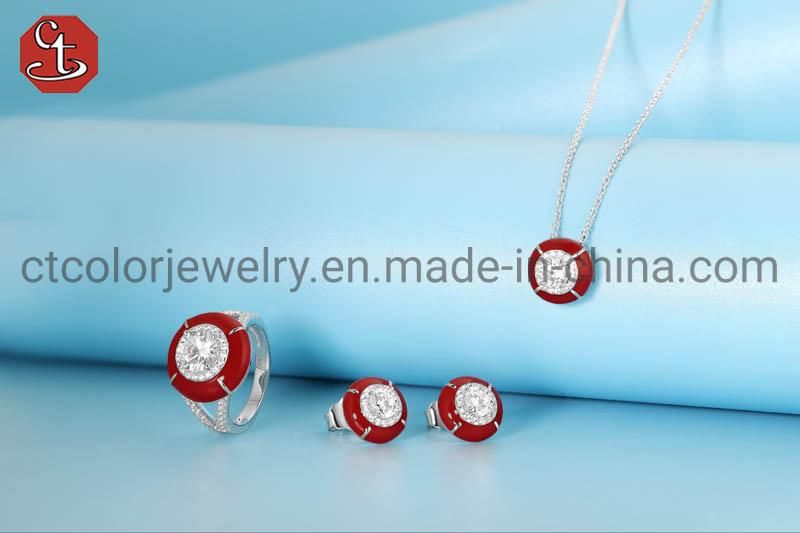 Hot Sale Fashion 925 Silver Jewellery Red Enamel Ring Jewelry with CZ