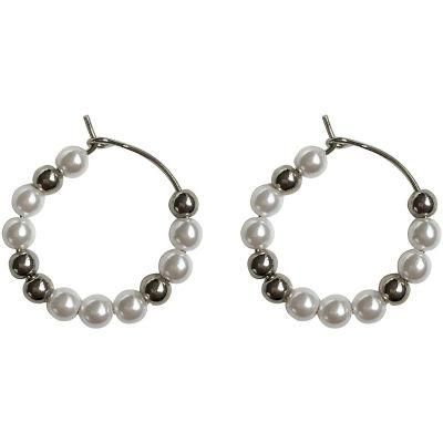Manufacture Basic Oval Round Ccb Metal Ball White Pearl Mini Hoop Earrings for Women Girls Lady Jewelry or Gifts