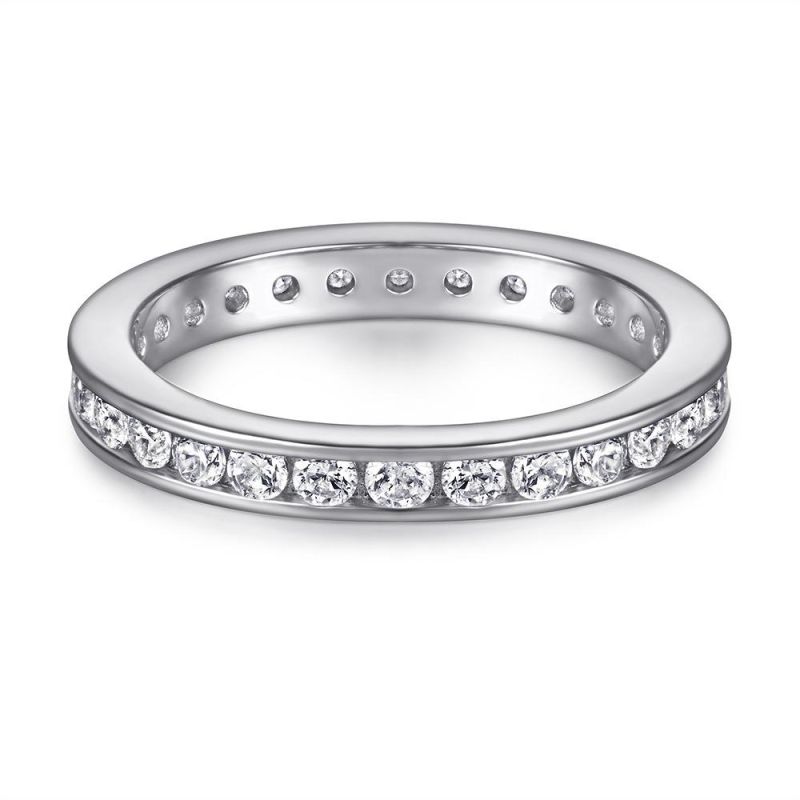 Custom Minimalist 925 Sterling Silver Jewelry Rose Gold Plated Zircon Band Ring for Women