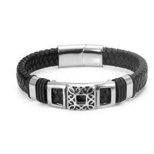 Fashion Stainless Steel Accessory Men Weave Leather Bracelet