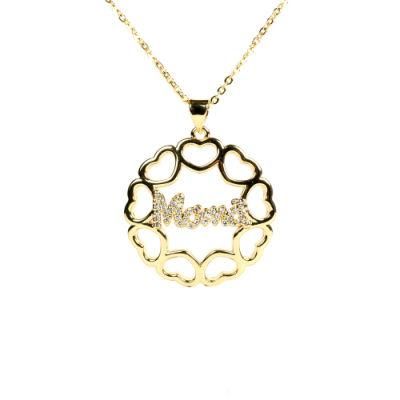 Fashion Custom Gold-Plated Brass Mama Letters Zircon Pendant Necklace