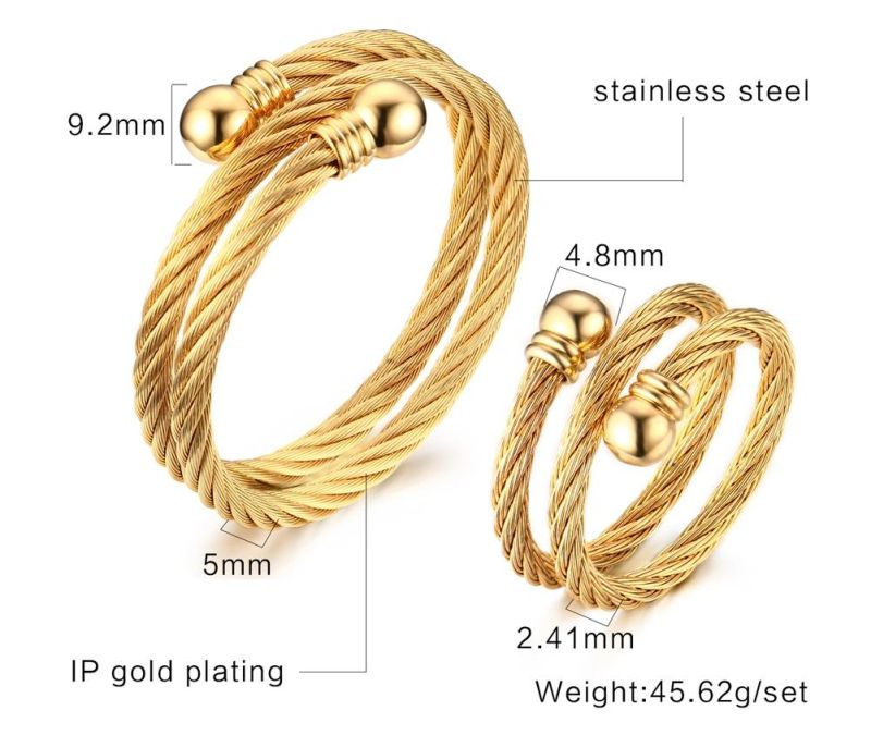 Couple Special Spiral Stainless Steel Gold Plating Ring for Gift