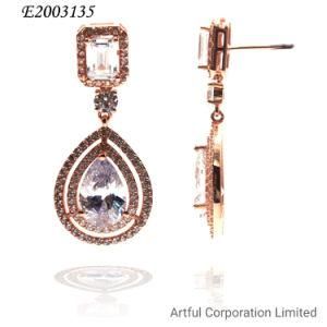 Pear Stone Rose Plated Silver/Brass Earring