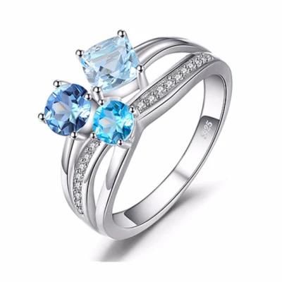 London Blue Topaz 3 Stones Ring 925 Sterling Silver Jewelry for Women Wholesale