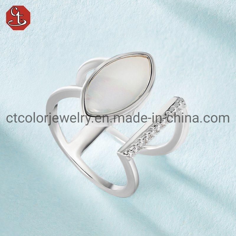 Fashion 925 Sterling Silver Rings Custom Shell Pearls Rings Jewelry