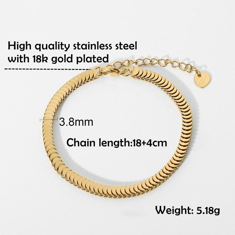 Stainless Steel Chunky Cuban Snake Chain Bracelet with 18K Gold Plated for Women