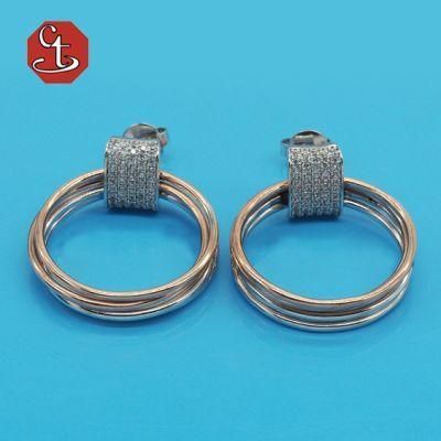Hot Sale Popular Many Round Plain Line Circle Hanging Dangle White CZ Cubic Zircon SQ Shape Pin Stud Earring Silver Jewelry