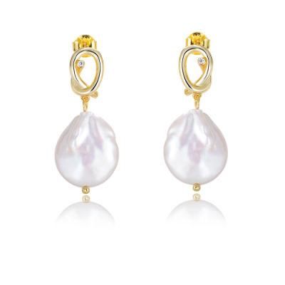 Wholesale Knot Dangle Fresh Water Irregular Baroque Pearl Earring Stud