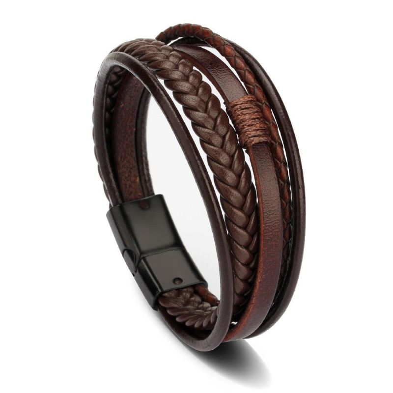 Trendy Male Manget Caps Fashion Jewelry Braided Rope Leather Bracelets