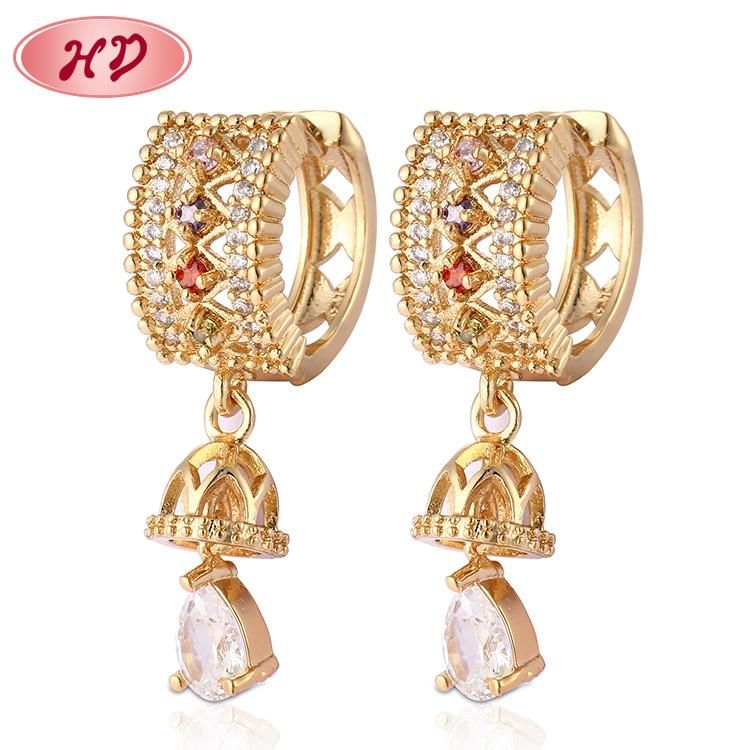 Fashion Latest Design Yellow Gold Plated with Stone Earring