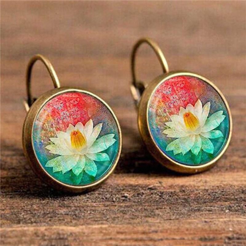 Women Vintage Bohemia Pattern Round Drop Earings Fashion Jewelry