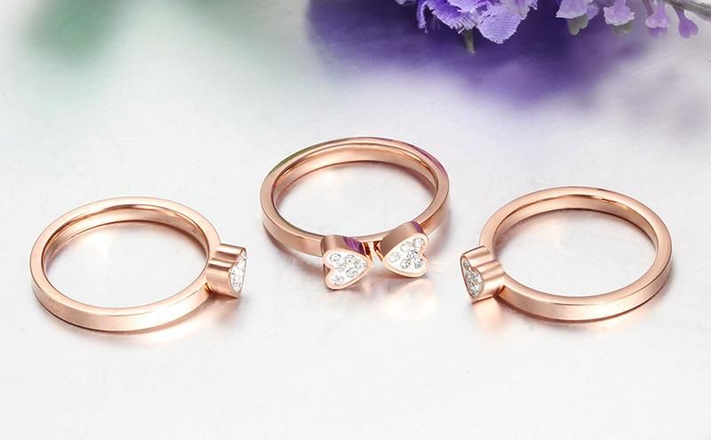 Rose Gold Lucky Crystal Heart Four-Leaf Clover 3PCS Detachable Ring
