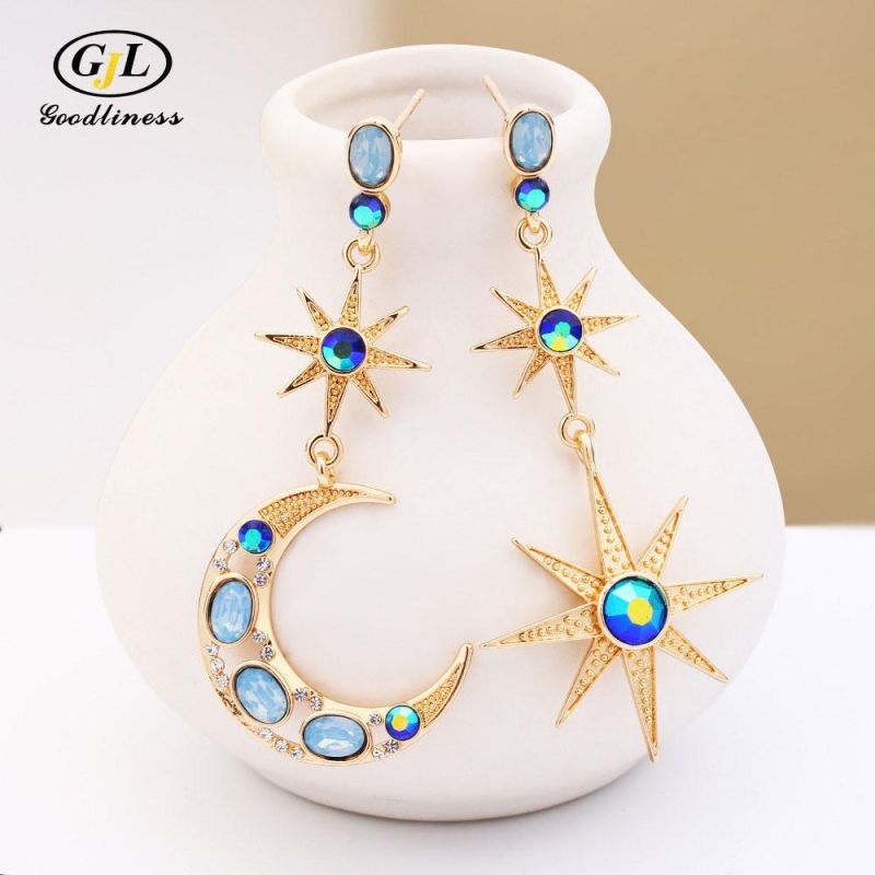 Esymmetry Star and Moon Stainless Steel Needle Earring Jewelry