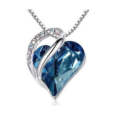 Amazon Hot Style Ocean Heart Simple Necklace with Crystal Pendant Collarbone Chain Necklace