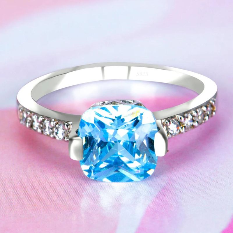 Chinese Fancy 925 Sterling Silver Sky Blue CZ Rings Ladies Jewellery Sets