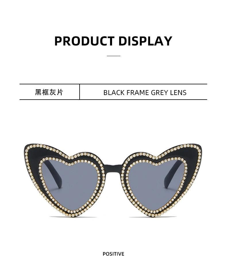 2022 Women Wholesale Arrival Hot Selling Frame Love Heart Shaped Diamond Sun Glasses Fashion Trendy Sunglasses