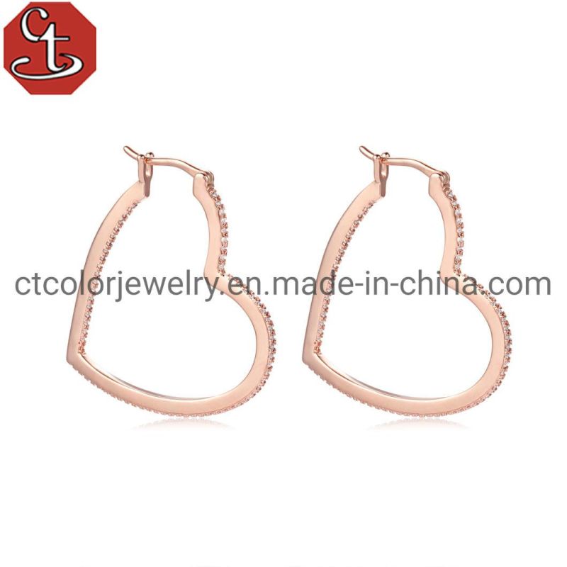 Fashion Jewelry Women Accessories Silver and Brass Heart Hoop Earring