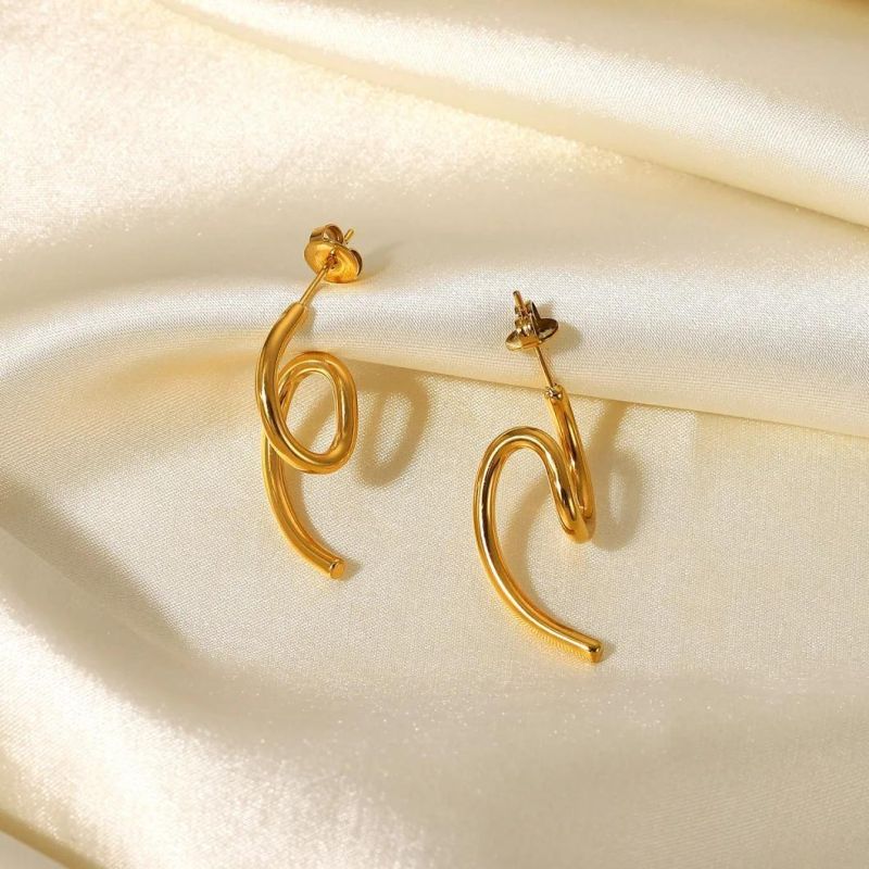 Manufacturer Customized Wholesale Fashion High-Quality Female Jewelry 18K Gold-Plated Stainless Steel Torsion Earrings