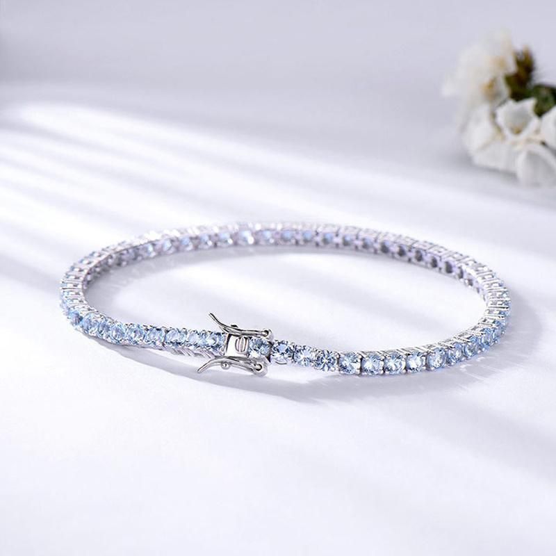 925 Silver Blue Topaz Stone Tennis Bracelet Wedding Jewelry