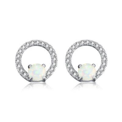 Top Selling Silver Round Created Opal Stud Post Earrings Design Earring
